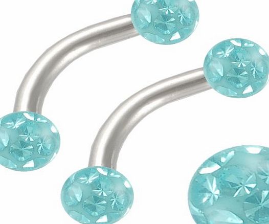 bodyjewelry 16g 16 gauge 1.2mm 1/4 6mm Steel eyebrow lip bar ear tragus ring curve straight barbell Aquamarine Crystal Ferido ball AHWD Pierced Body Jewellery 2pcs