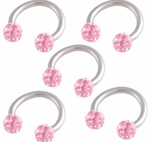 bodyjewelry 16g 16 gauge 1.2mm 5/16 8mm steel circular barbell horseshoe Light Rose Crystal bar ring lip ear tragus studs eyebrow FCDX Jewellery Body Pierced 5Pcs