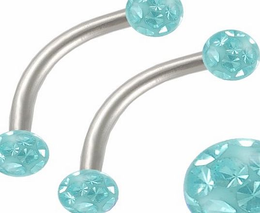 bodyjewelry 2Pcs 16g 16 gauge 1.2mm 3/8 10mm Steel eyebrow lip bar ear tragus ring curve barbell Aquamarine AHXA Jewelry Body Piercing