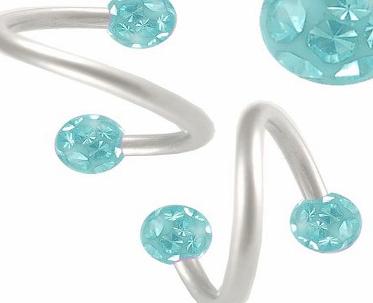 bodyjewelry 2Pcs 16g 16 gauge 1.2mm 3/8 10mm steel eyebrow lip bars ear tragus Twist rings spiral Barbells Aquamarine Crystal AHZT Pierced Body Jewelry