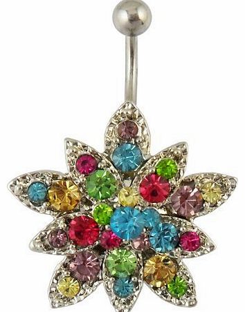 bodypiercing Body Piercing Multicolor 316L Surgical Steel Crystal Gem Flower Belly Button Ring Navel Naval