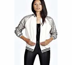 Ada Sequin Sleeve Bomber Jacket - nude azz26002