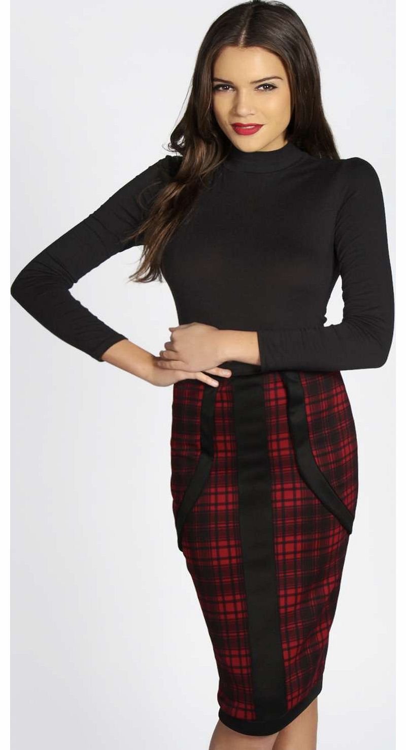 boohoo Adalyn Check Panelled Scuba Mini Skirt - wine