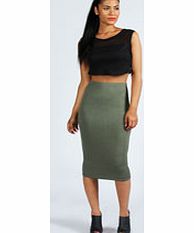 boohoo Alexis Midi Jersey Tube Skirt - khaki azz48300