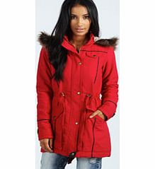 Alia Faux Fur Leather Trim Parka - wine azz40298