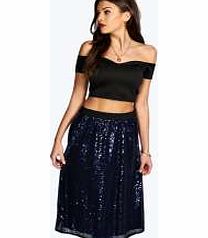 boohoo All Over Sequin Midi A Line Skirt - navy azz21755