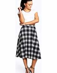 boohoo Anna Monochrome Checked Midi A Line Skirt -