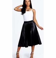 boohoo Annabelle Pleated Wet Look Midi Skirt - black