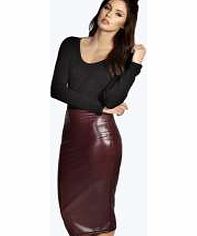 boohoo Anniyah Lazer Cut PU Midi Pencil Skirt - berry