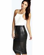 boohoo Anniyah Lazer Cut PU Midi Pencil Skirt - black