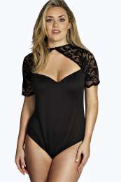 Arabella High Neck Lace Detail Bodysuit - black