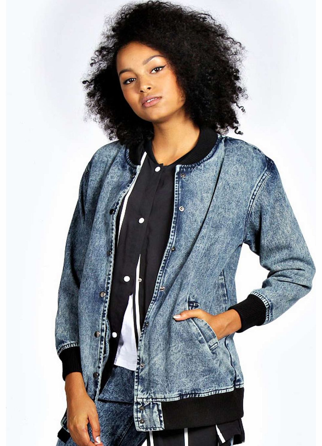 Aretha Longline Boyfriend Denim Bomber - blue