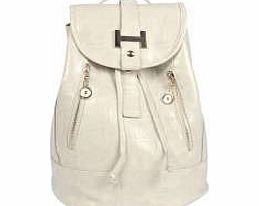 boohoo Ashley Zip Side Mock Croc Rucksack - white