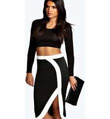 boohoo Asymmetric Block Edge Scuba Midi Pencil Skirt -