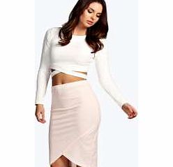 boohoo Asymmetric Jacquard Pencil Skirt - nude azz10739