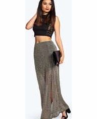 boohoo Ava Metallic Front Split Maxi Skirt - black