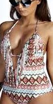 Aztec Print Fringed Swimsuit - multi azz32439