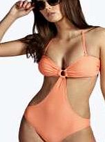 Bandeau Circle Trim Cut Out Swimsuit - orange