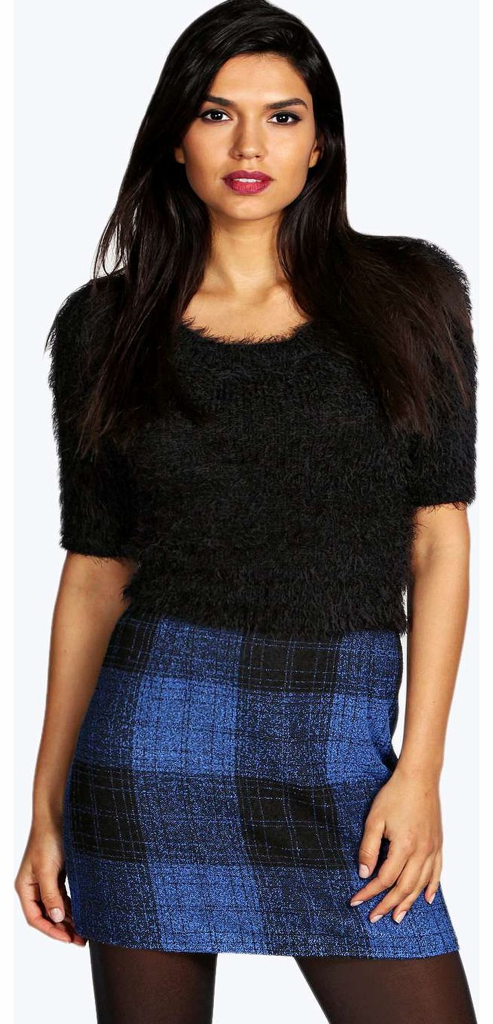 boohoo Bea Boucle Check Mini Skirt - blue azz16763