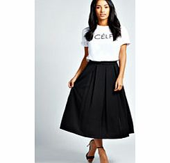 boohoo Bea Box Pleat Midi Length Scuba Skater Skirt -