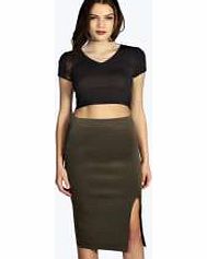 boohoo Bea Split Thigh Scuba Midi Skirt - khaki azz27973