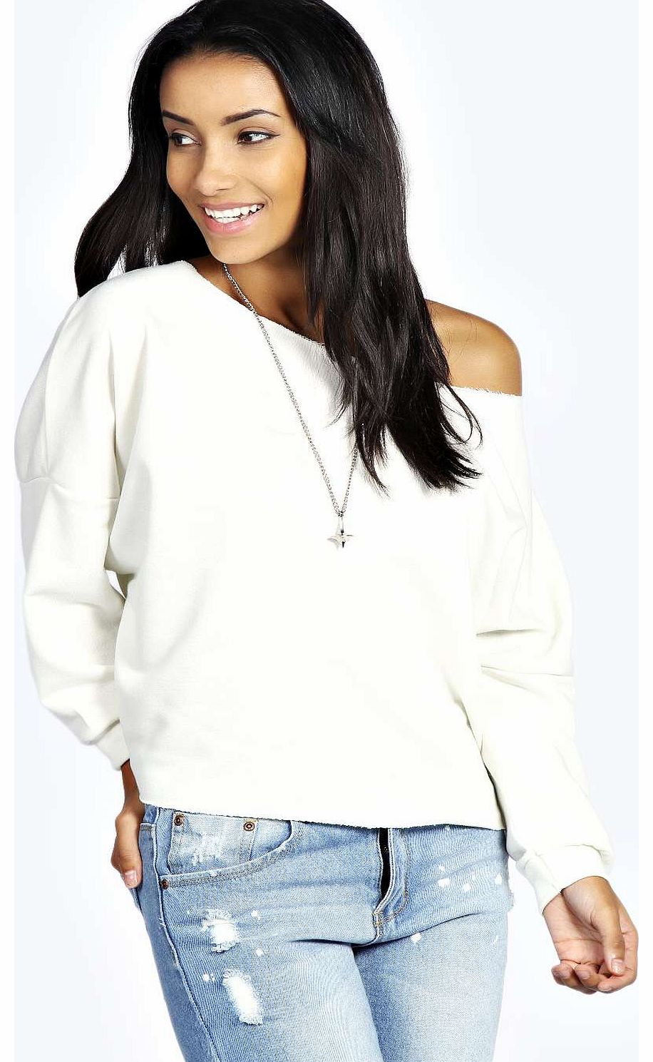 Beatrice Slash Neck Oversized Sweatshirt - cream