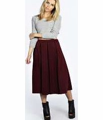 Beau Box Pleat Midi Length Skater Skirt - berry