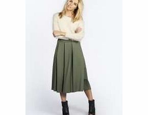 boohoo Beau Box Pleat Midi Length Skater Skirt - khaki