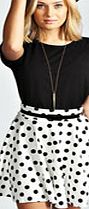 boohoo Belted Ponte Polka Dot Skater Skirt - ivory