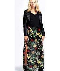 boohoo Blake Floral Chiffon Front Splits Maxi Skirt -