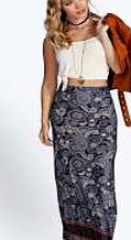 boohoo Border Print Paisley Maxi Skirt - navy azz04795