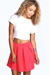 boohoo Box Pleat Colour Pop Skater Skirt - lipstick