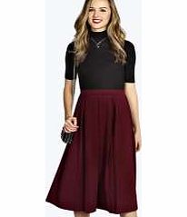 boohoo Box Pleat Midi Scuba Skater Skirt - berry azz17664