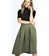 boohoo Box Pleat Midi Scuba Skater Skirt - khaki azz17664