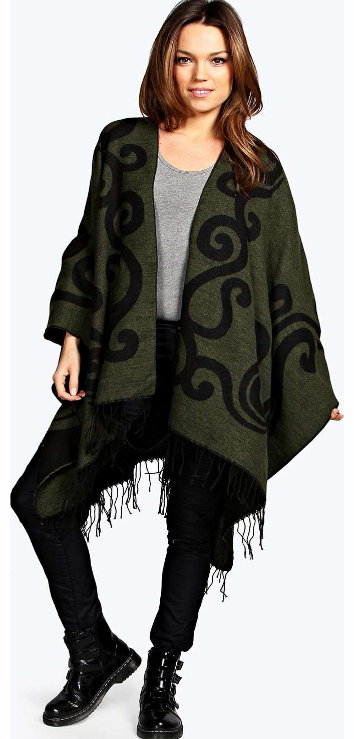 Brooke Swirl Print Reversible Blanket Cape -