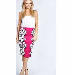 boohoo Caitlin Floral Panel Midi Skirt - magenta azz25870