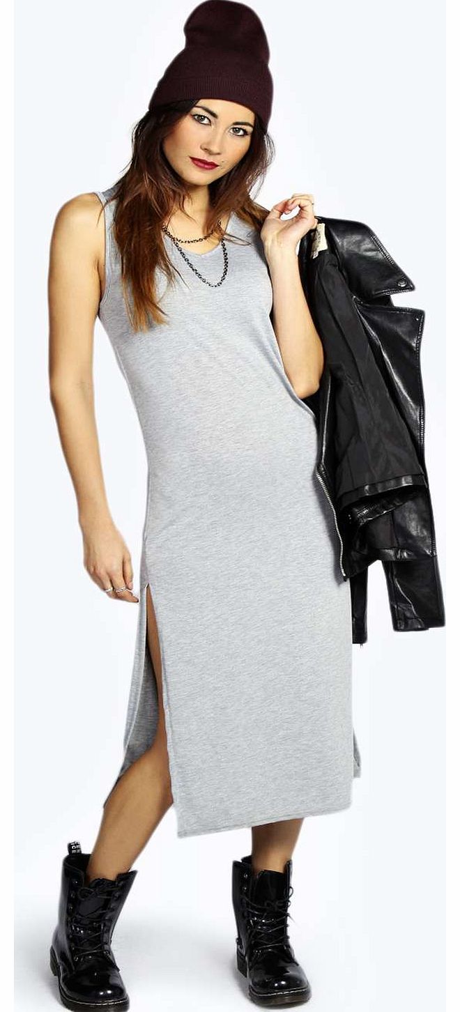 Callie V Neck Column Dress - grey marl azz18408