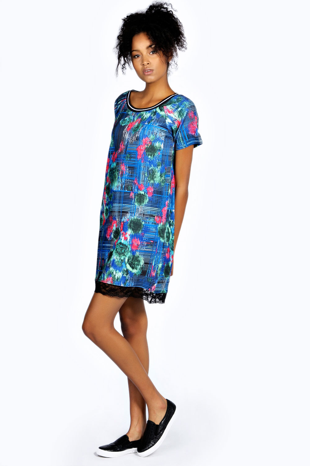 Camilla Check Floral Shift Dress - multi