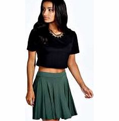 boohoo Carey Flippy Jersey Skater Skirt - khaki azz43249