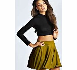 boohoo Carey Flippy Jersey Skater Skirt - olive azz43249