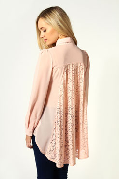 Caroline Pleated Lace Back Chiffon Blouse Female