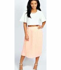 boohoo Casey Pleated Woven Midi Skirt - peach azz32159