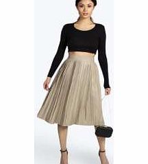 boohoo Charlotte Midi Length Pleated PU Skirt - grey