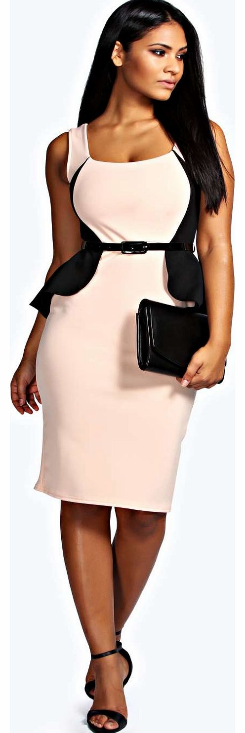 Charlotte Monochrome Peplum Dress - nude azz18453