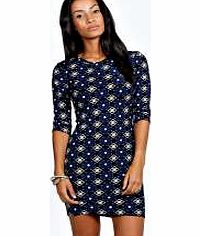 Charlotte Printed Bodycon Dress - blue azz20223