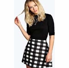 boohoo Check Scuba A Line Mini Skirt - black azz12202