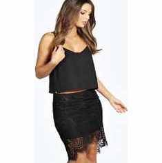 boohoo Chelsea Eyelash Lace Curved Hem Midi Skirt -