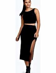 boohoo Chelsie Side Split Tube Midi Skirt - black