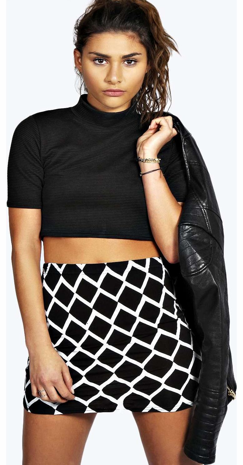 boohoo Cherie Grid Print Mini Skirt - black azz17701