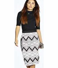 boohoo Chevron Print Scuba Midi Skirt - white azz14432